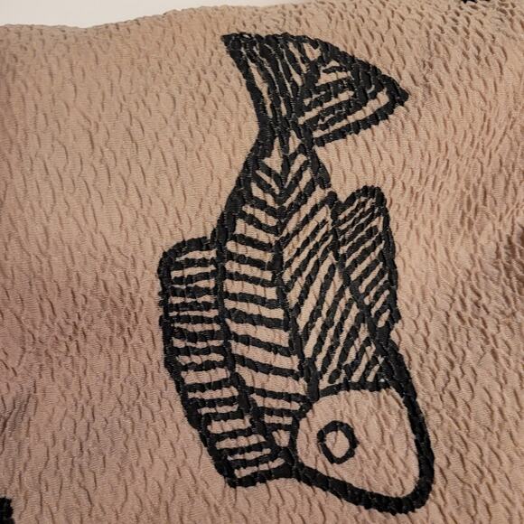 Vtg 80s Vejaiz Crinkle Gauze Shirt Fish Print Shoulder Pads Oversized Boxy Top - Picture 3 of 10